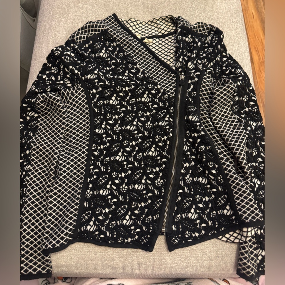 Anthropologie Moth Black and White Zip Up Blazer, L